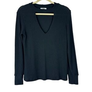 LNA Sz M Women's Black Cutout Neck Long Sleeve Ribbed Sweater